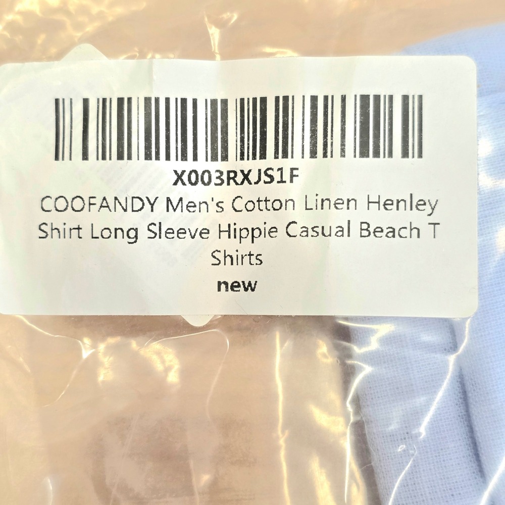 COOFANDY Men's Cotton Linen Henley Shirt Long Sleeve Hippie Casual Beach T Shirt - Picture 3 of 3